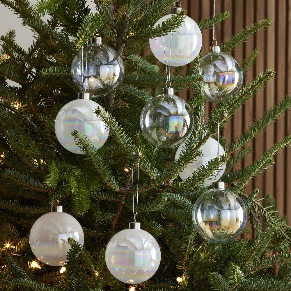Pearl White & Iridecent Glass Boxed Baubles (Set of 9)