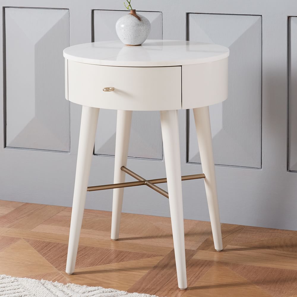 Penelope Bedside Table - Oyster w/ Marble Top