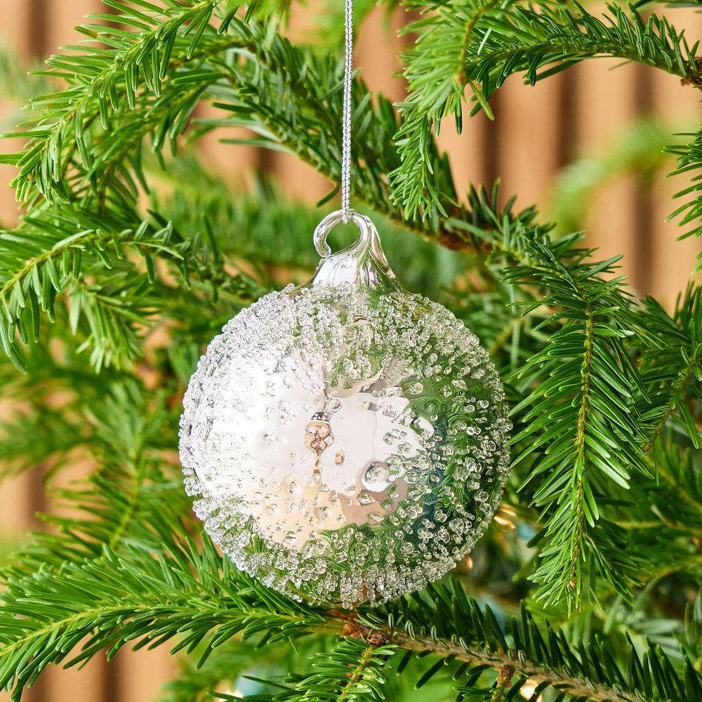 Pewter Glitter Beaded Ball Bauble