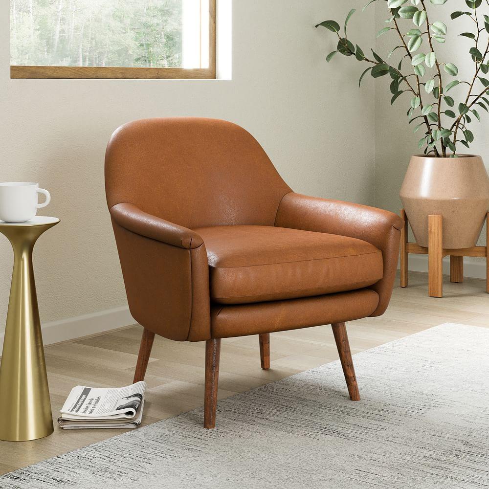 Phoebe Leather Armchair - Wood Legs