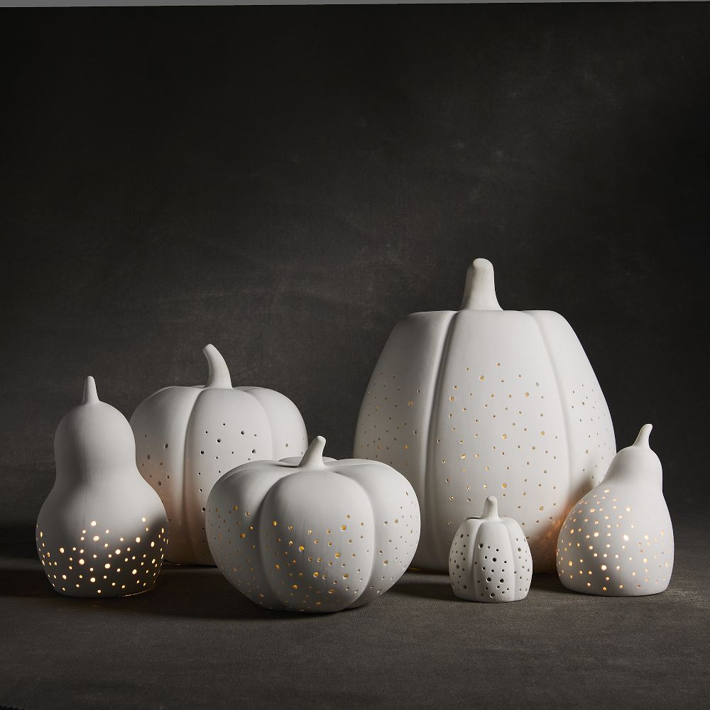 Pierced Porcelain Pumpkins & Gourds