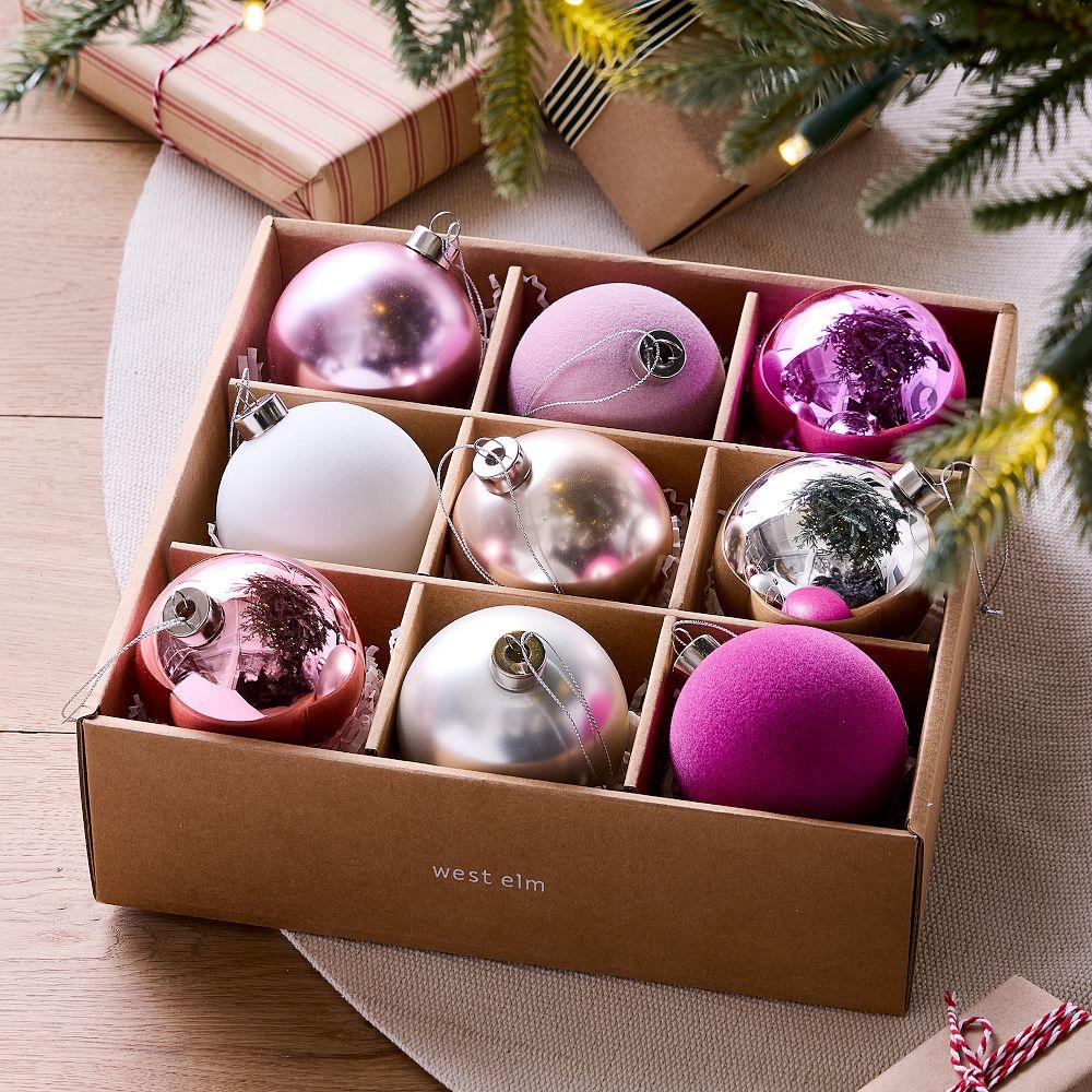 Pink Glass Ball Baubles (Set of 9)
