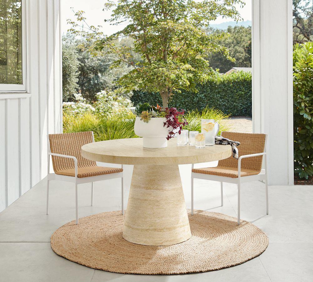 Pottery Barn Pomona Faux Travertine Round Outdoor Dining Table (132 cm)