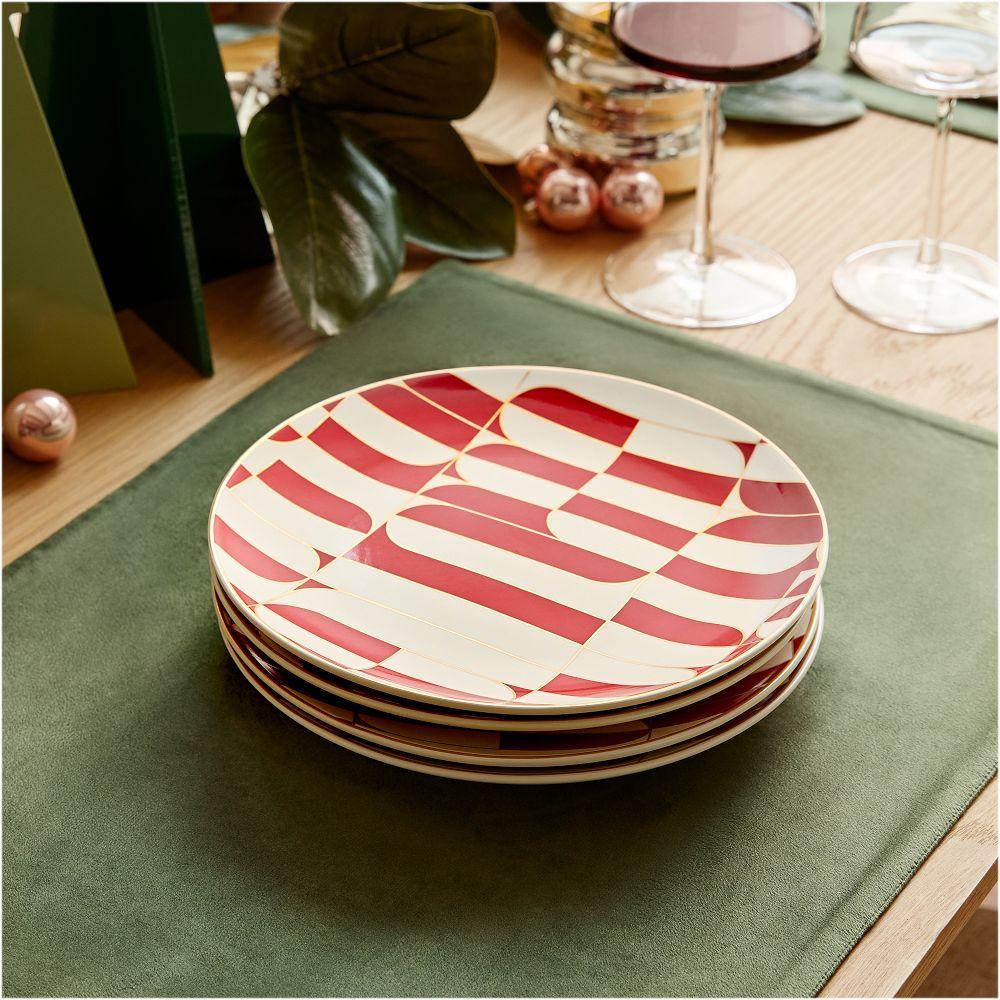 Red Geo Stoneware Salad Plate