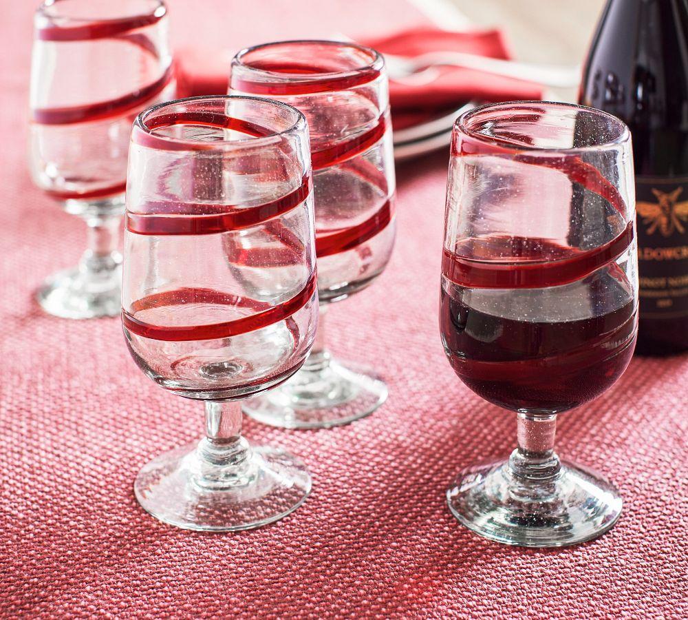 Pottery Barn Red Ribbon Handcrafted Goblets – Set of 6