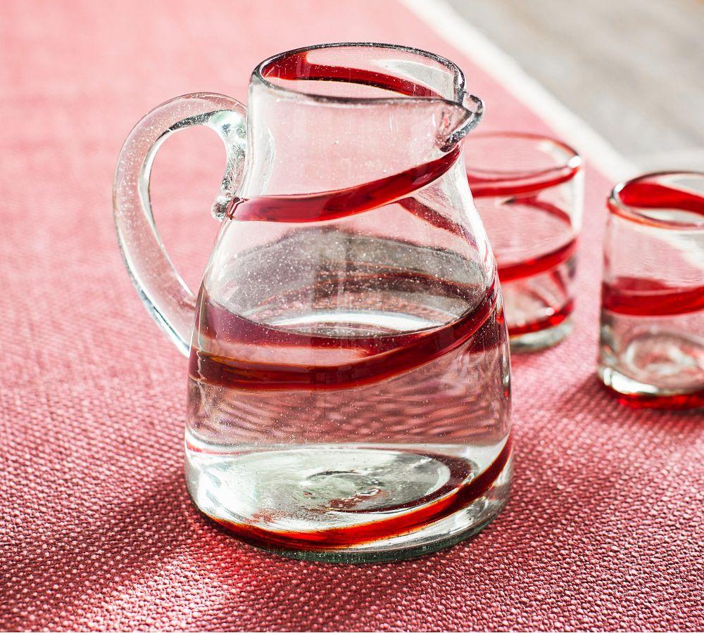 Pottery Barn Red Ribbon Handcrafted Pitcher
