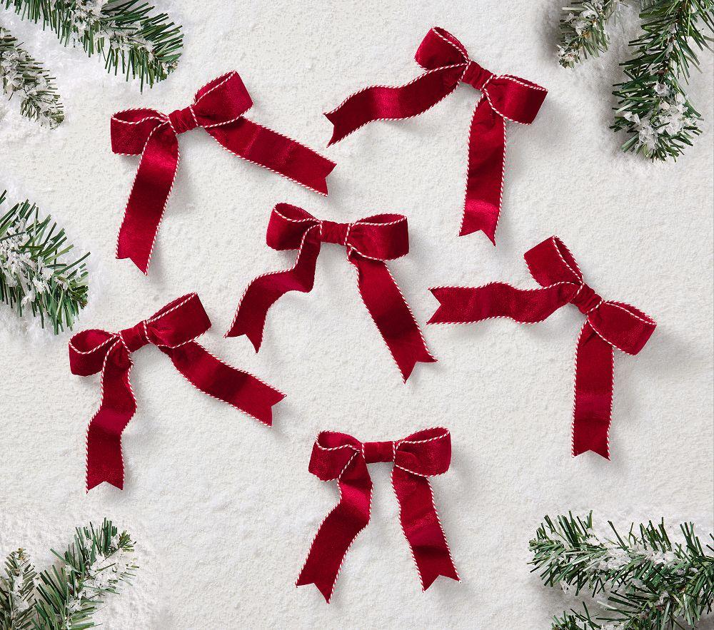 Pottery Barn Kids Cranberry Red Velvet Bow Tree Clips, Set of 6
