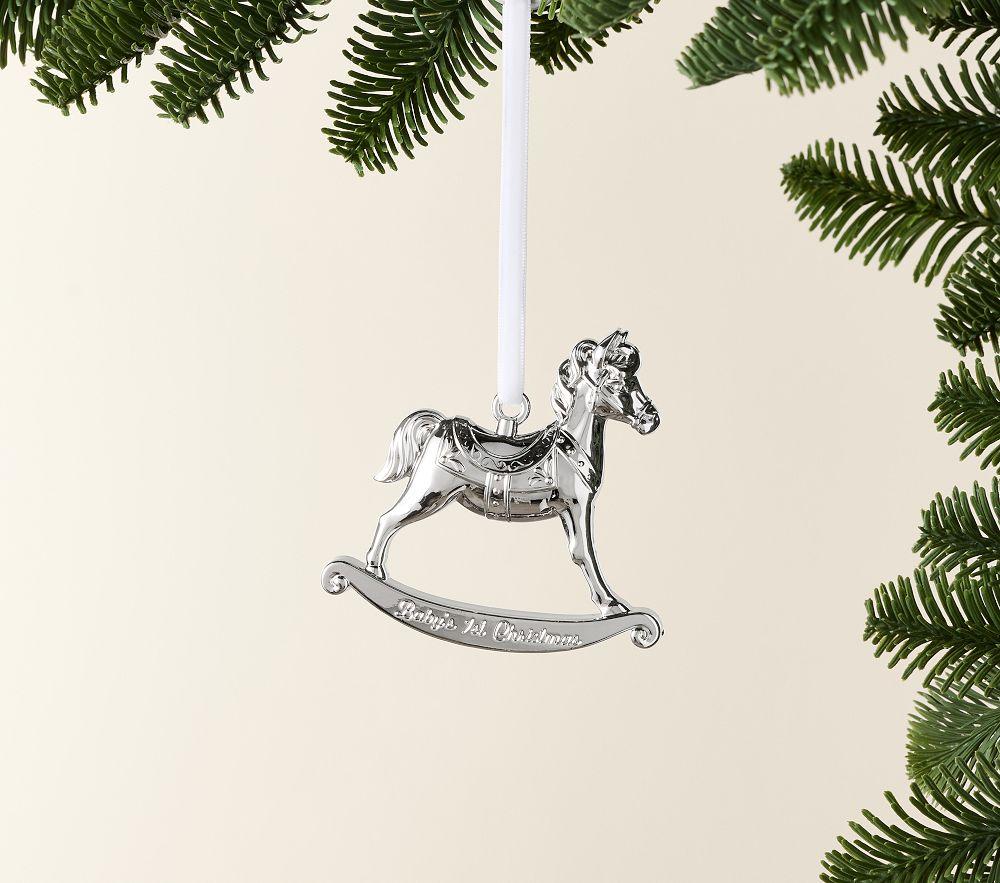 Pottery Barn Kids Baby's First Christmas Rocking Horse Silver Keepsake Ornament