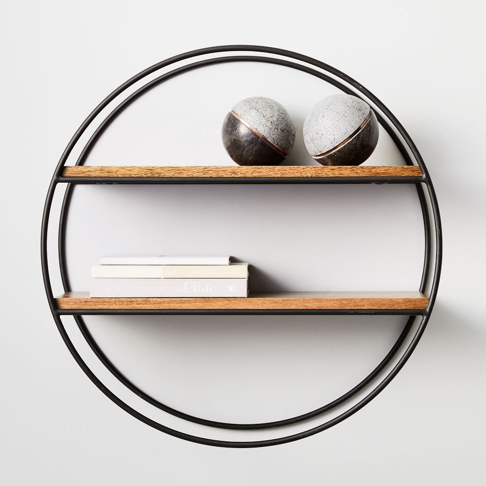 Anton Round 2-Tier Wood & Metal Wall Shelf (61 cm)