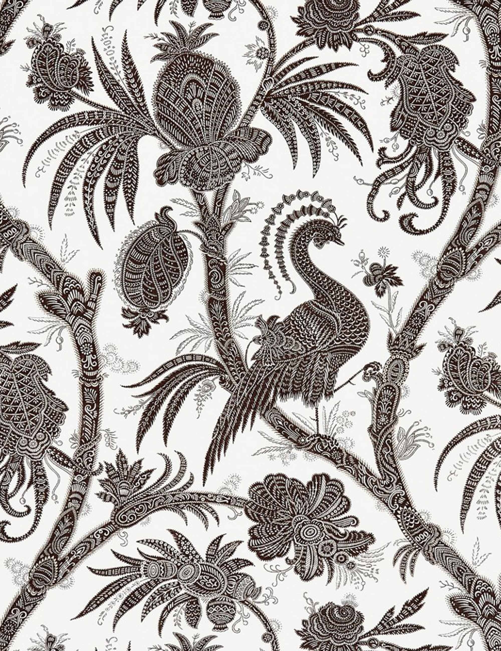 Scalamandre Balinese Peacock Wallpaper, Java Swatch