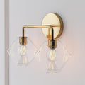 Sculptural 2-Light Faceted Sconce - Clear - Antique Brass