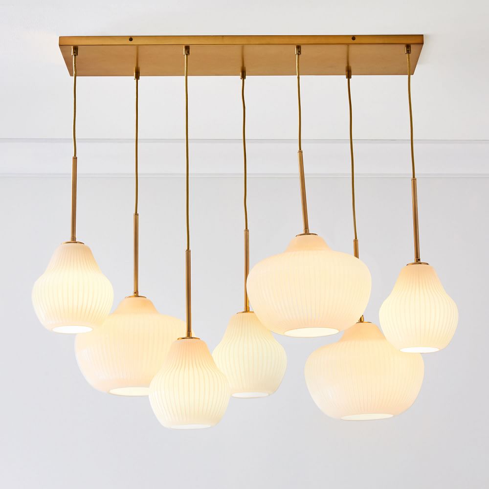 Sculptural Glass 7-Light Ribbed Chandelier - Champagne
