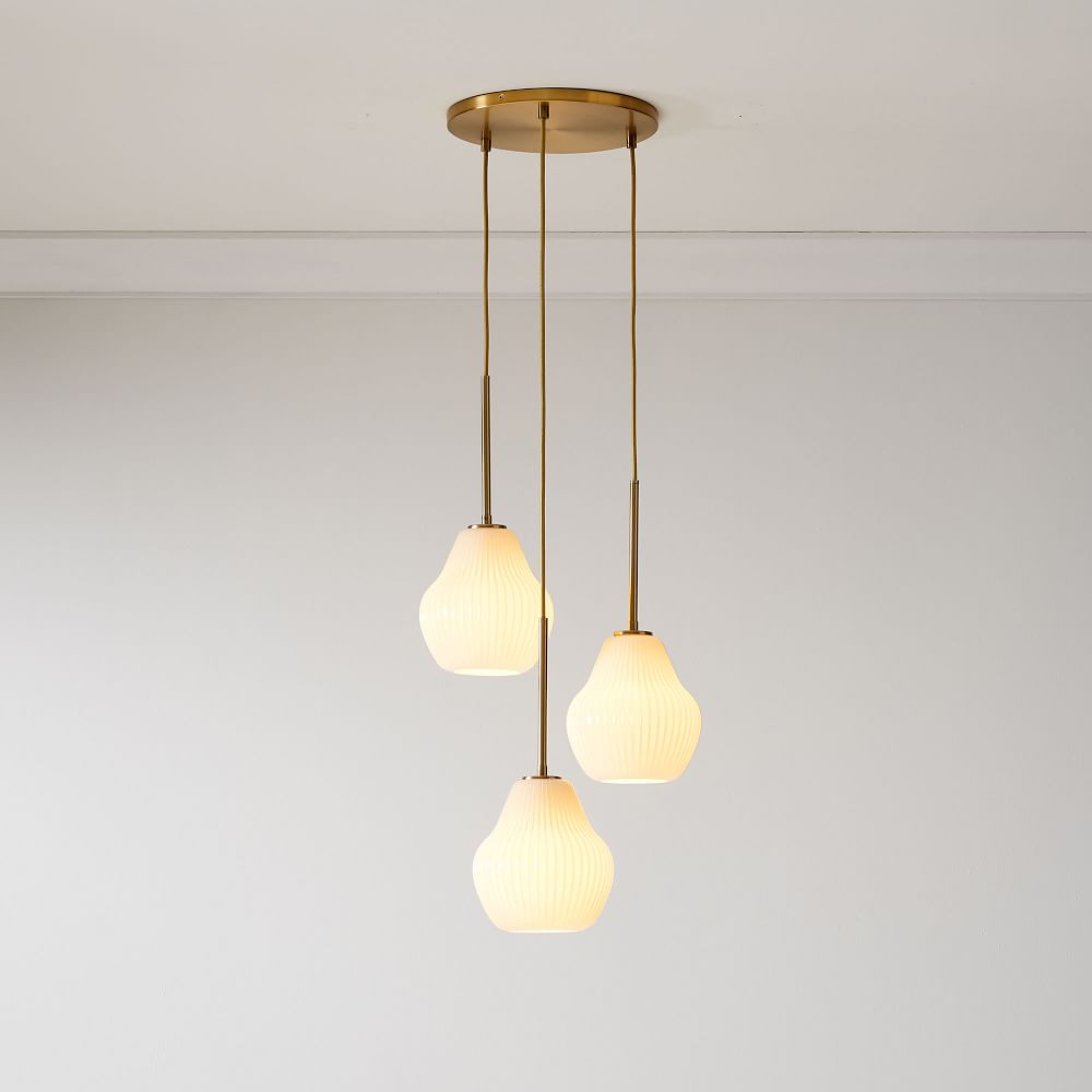 Sculptural Glass 3-Light Ribbed Chandelier - Champagne