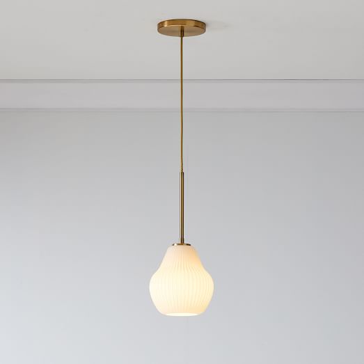 Sculptural Glass Ribbed Pendant - Champagne
