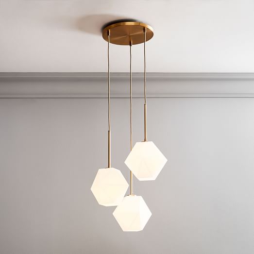 Sculptural Glass 3-Light Faceted Chandelier - Milk