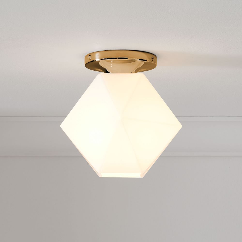 Sculptural Glass Faceted Flushmount - Milk