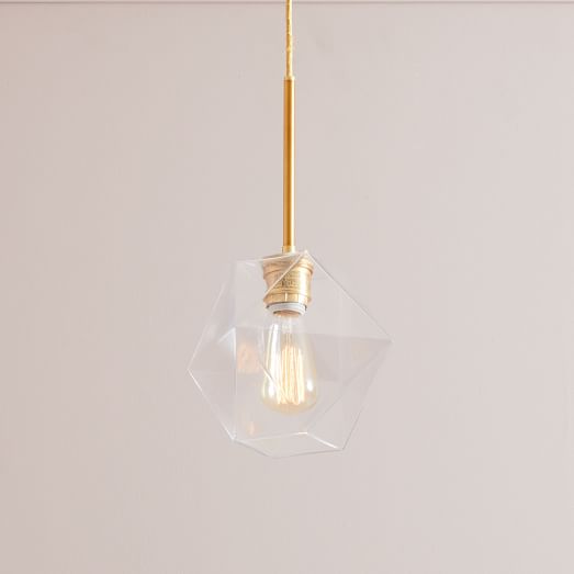 Sculptural Glass Faceted Pendant - Clear