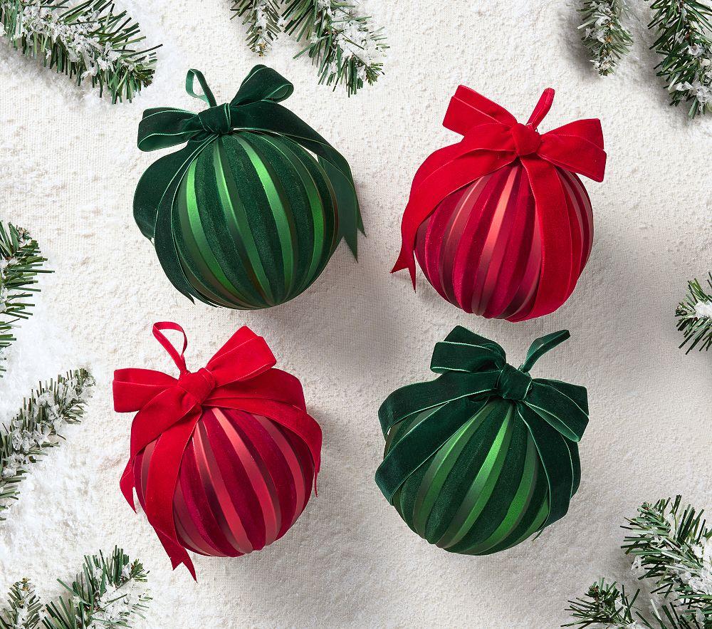 Pottery Barn Kids Shatterproof Oversized Flocked Ball Ornaments (15 cm), Set of 4