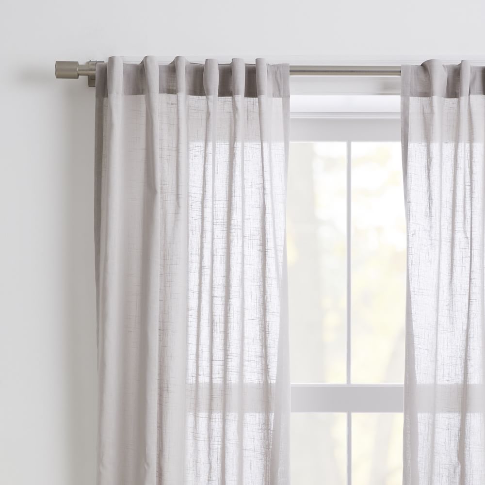 Sheer Crosshatch Curtain (Set of 2) - Stone Grey