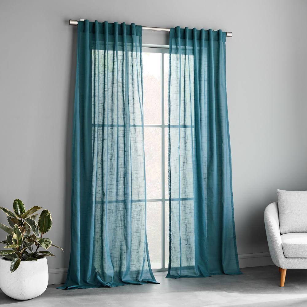 Sheer Crosshatch Curtains (Set of 2) - Mineral Blue