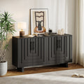 Sideboard 32.5 H Storage Cabinet With 4 Doors Mdf And Ash Veneer With Metal Handles Black Finish