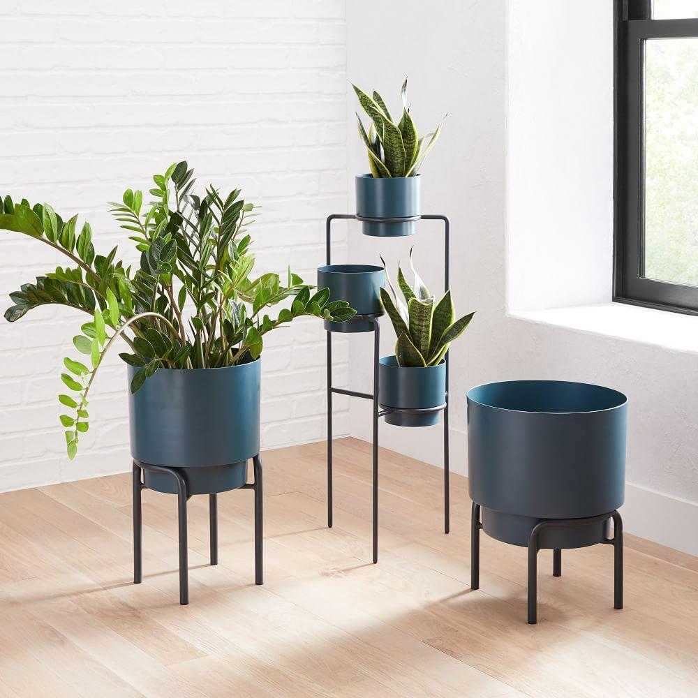 Two-Tone Metal Planter and Stand