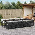 Vidaxl 13 Piece Patio Dining Set With Cushions Black Poly Rattan 129.9 X 41.7 X 28.7