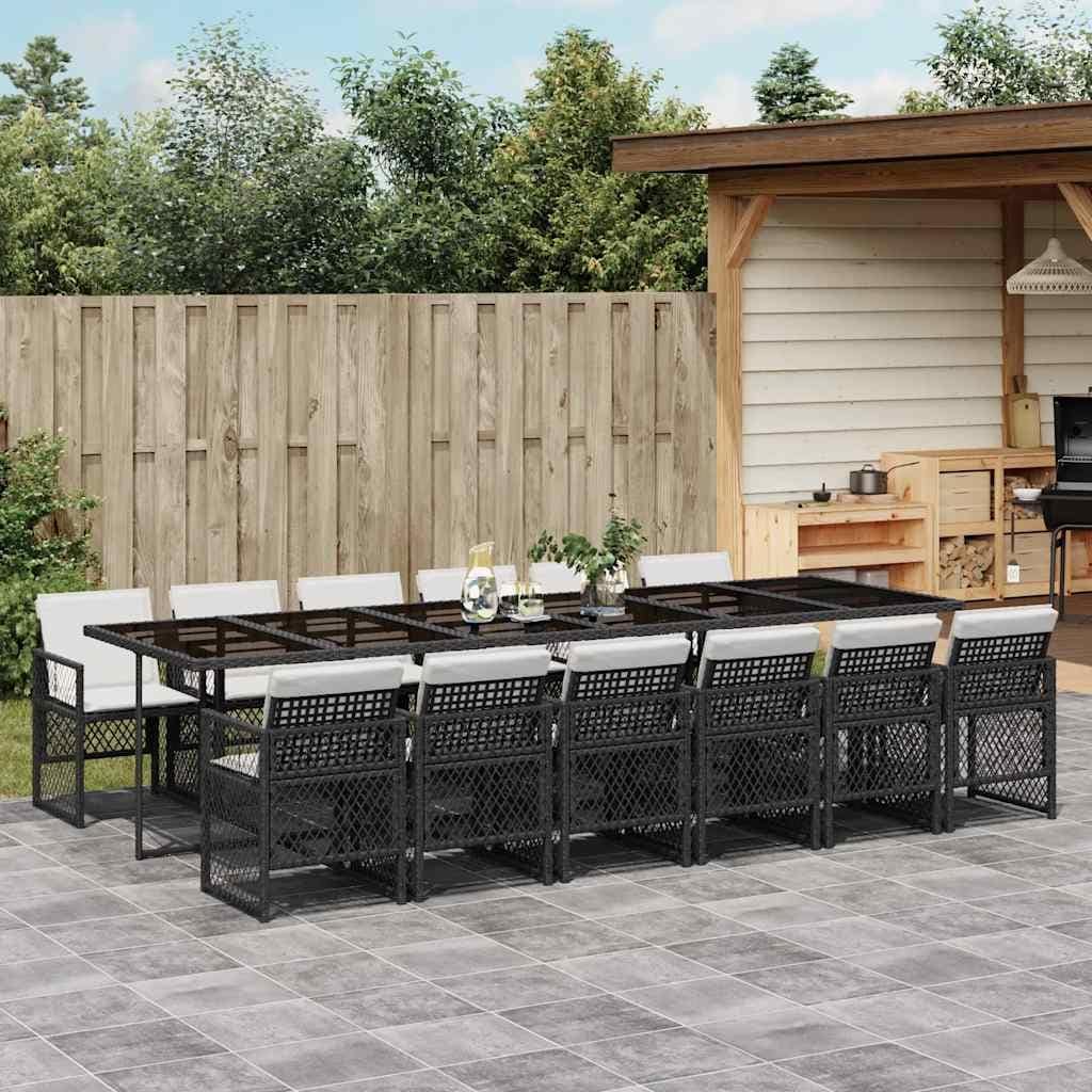 Vidaxl 13 Piece Patio Dining Set With Cushions Black Poly Rattan 129.9 X 41.7 X 28.7