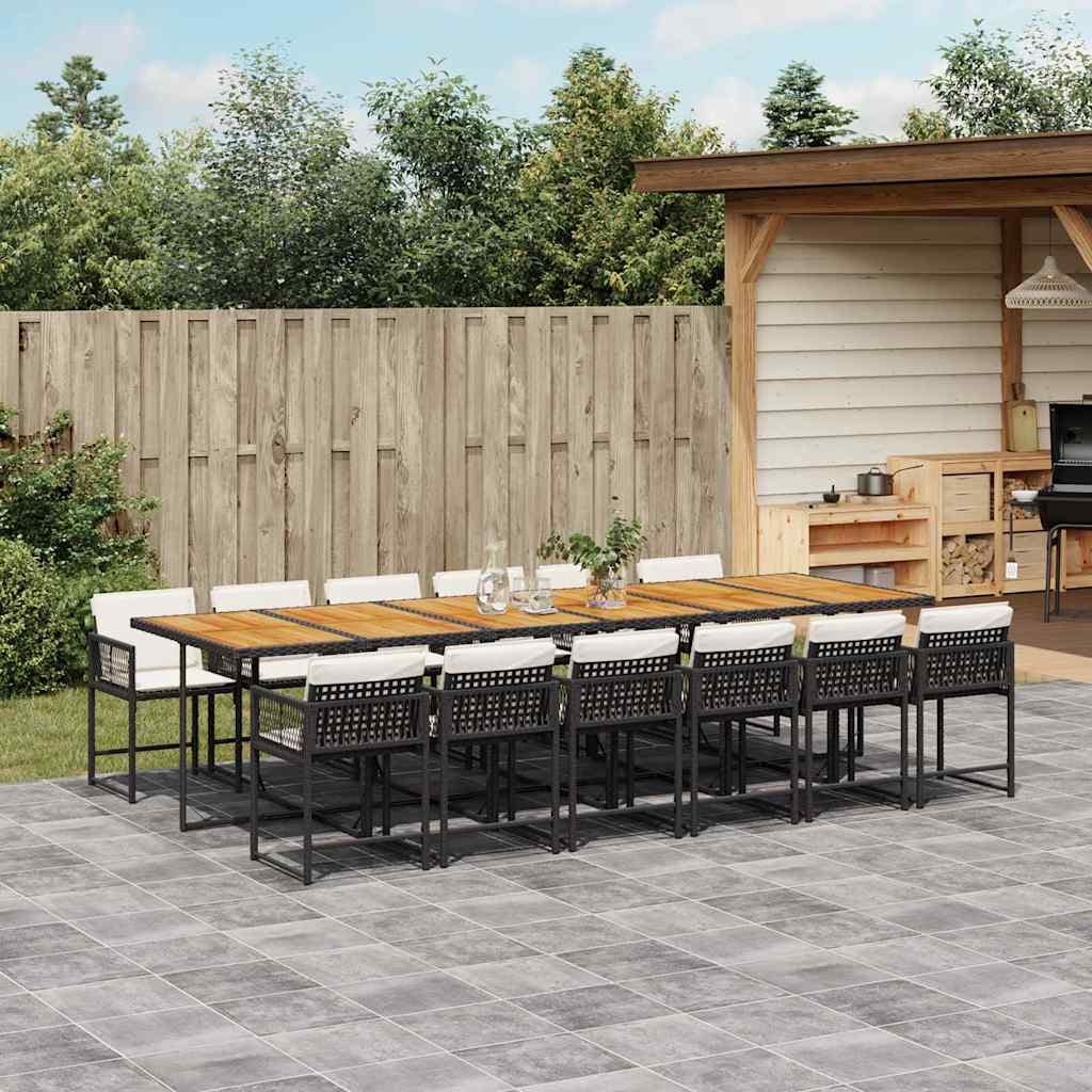 Vidaxl 13 Piece Patio Dining Set With Cushions Black Poly Rattan 129.9 X 41.7 X 28.7