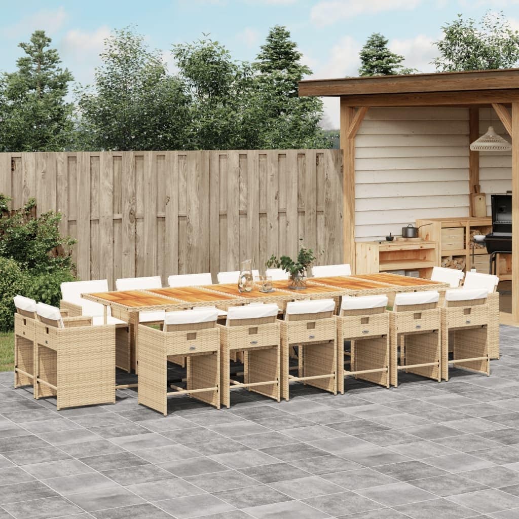 Vidaxl 17 Piece Patio Dining Set With Cushions Beige Poly Rattan 129.9 X 41.7 X 28.7