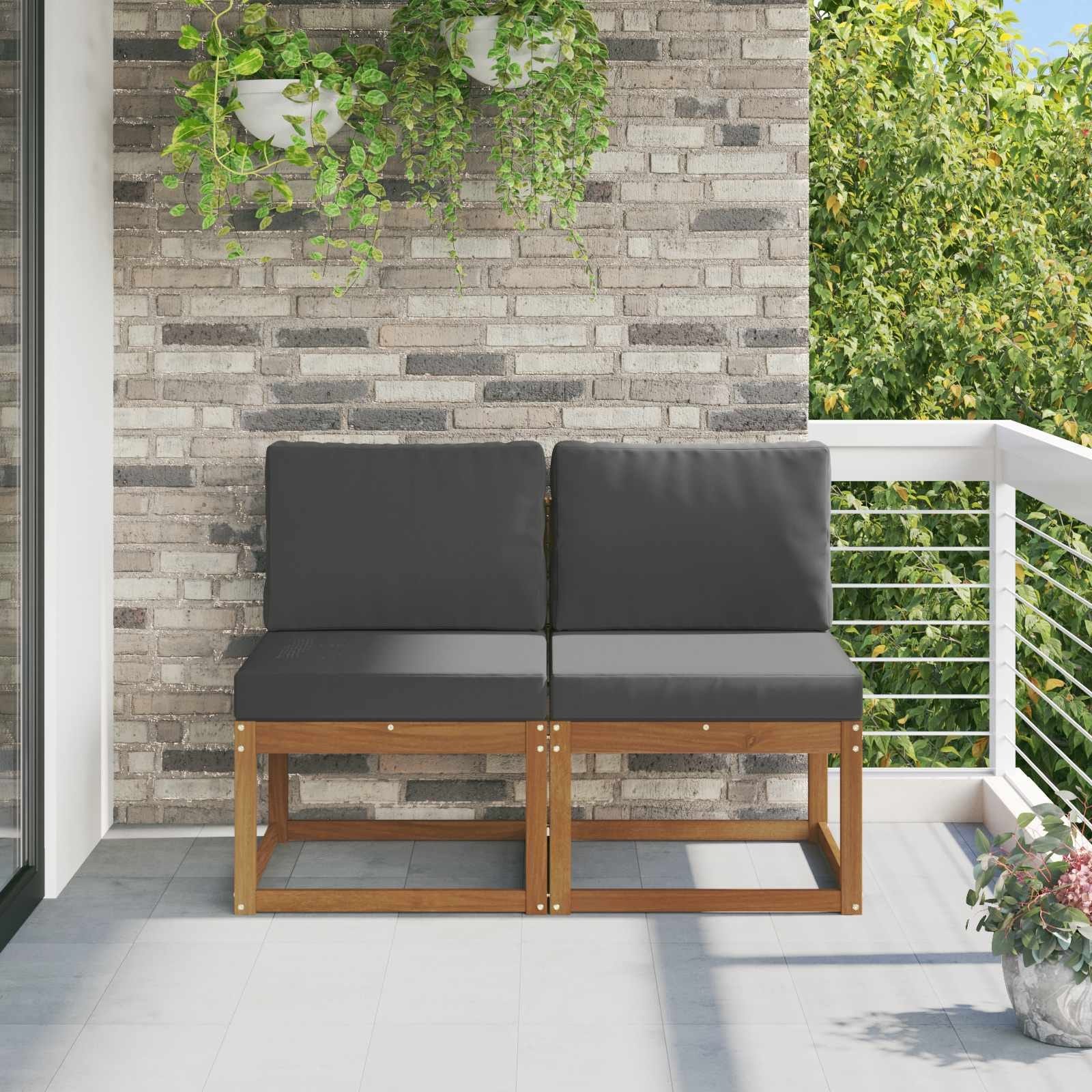 Vidaxl 2 Piece Outdoor Middle Sofa Solid Acacia Wood