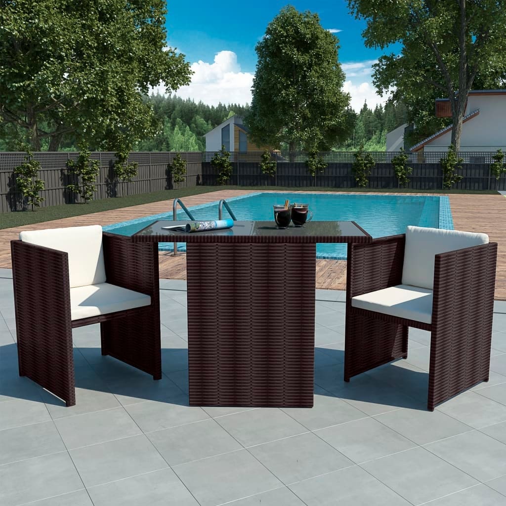 Vidaxl Outdoor Dining Set Seven Pieces Poly Rattan Brown