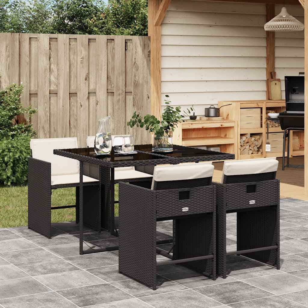 Vidaxl 5 Piece Patio Dining Set With Cushions Black Poly Rattan