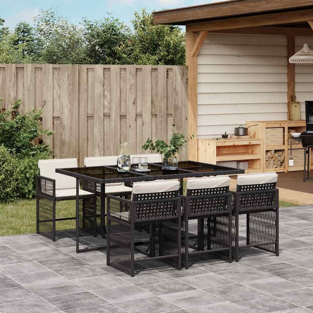 Vidaxl 7 Piece Patio Dining Set With Cushions Black Poly Rattan 65.0 X 41.7 X 28.7