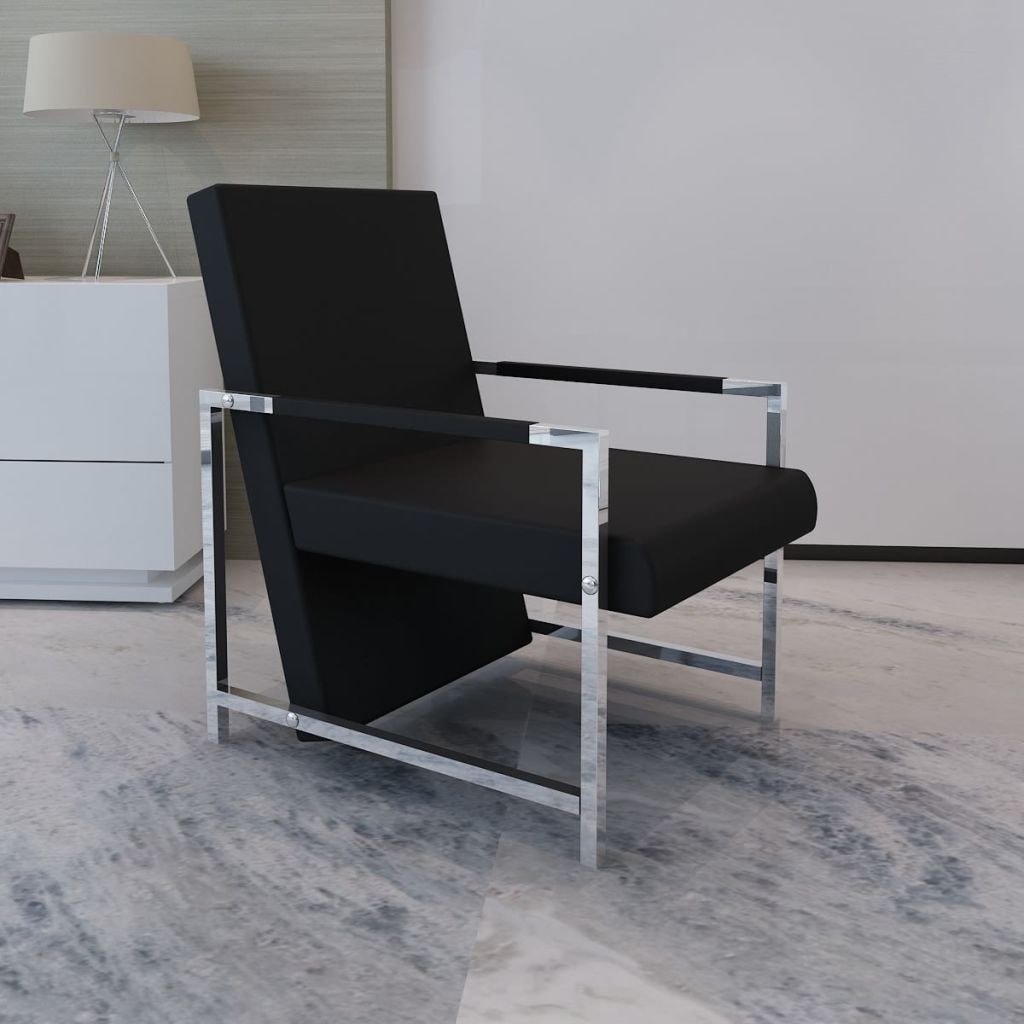 Vidaxl Artificial Leather Cube Relax Armchair Black With Chrome Feet