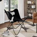 Vidaxl Butterfly Chair Real Cowhide Leather Black And White