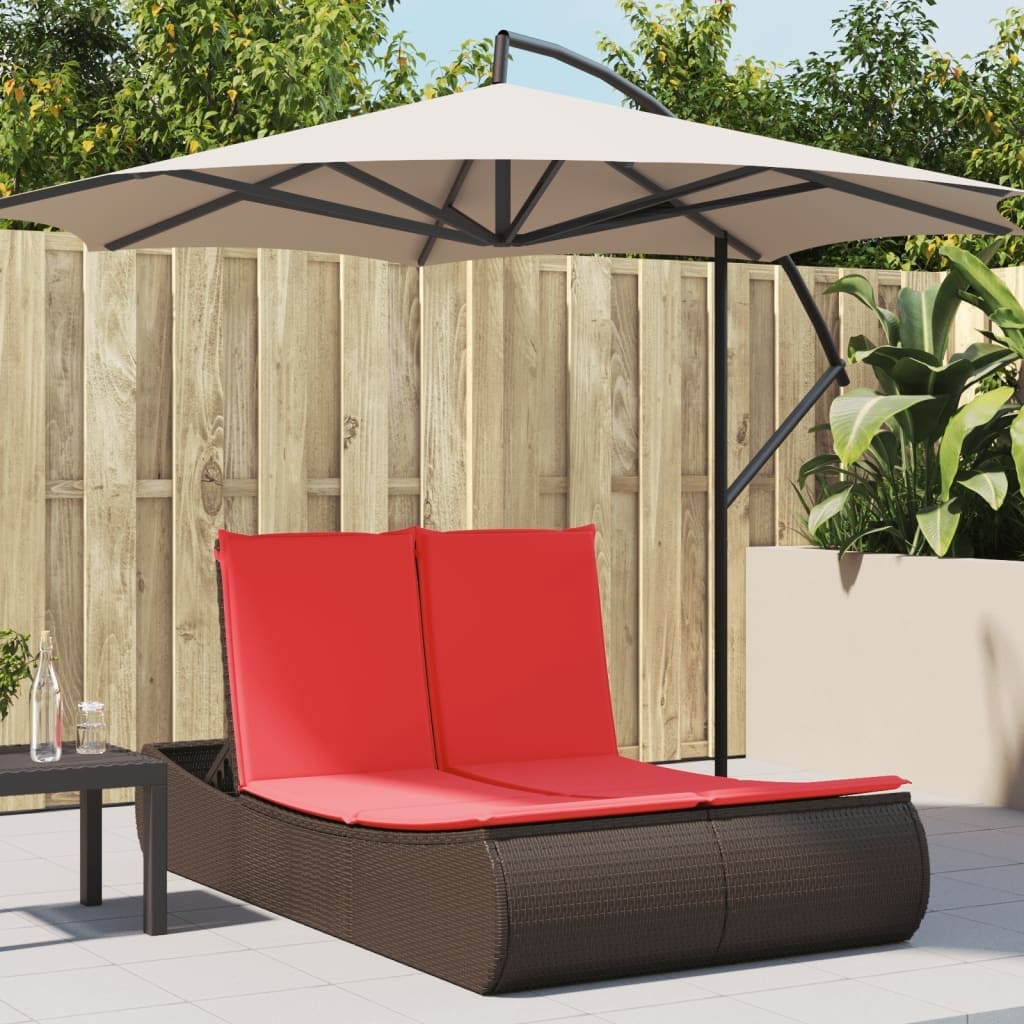 Vidaxl Double Sun Lounger With Cushions Poly Rattan 43.3 X 78.7 X 29.5