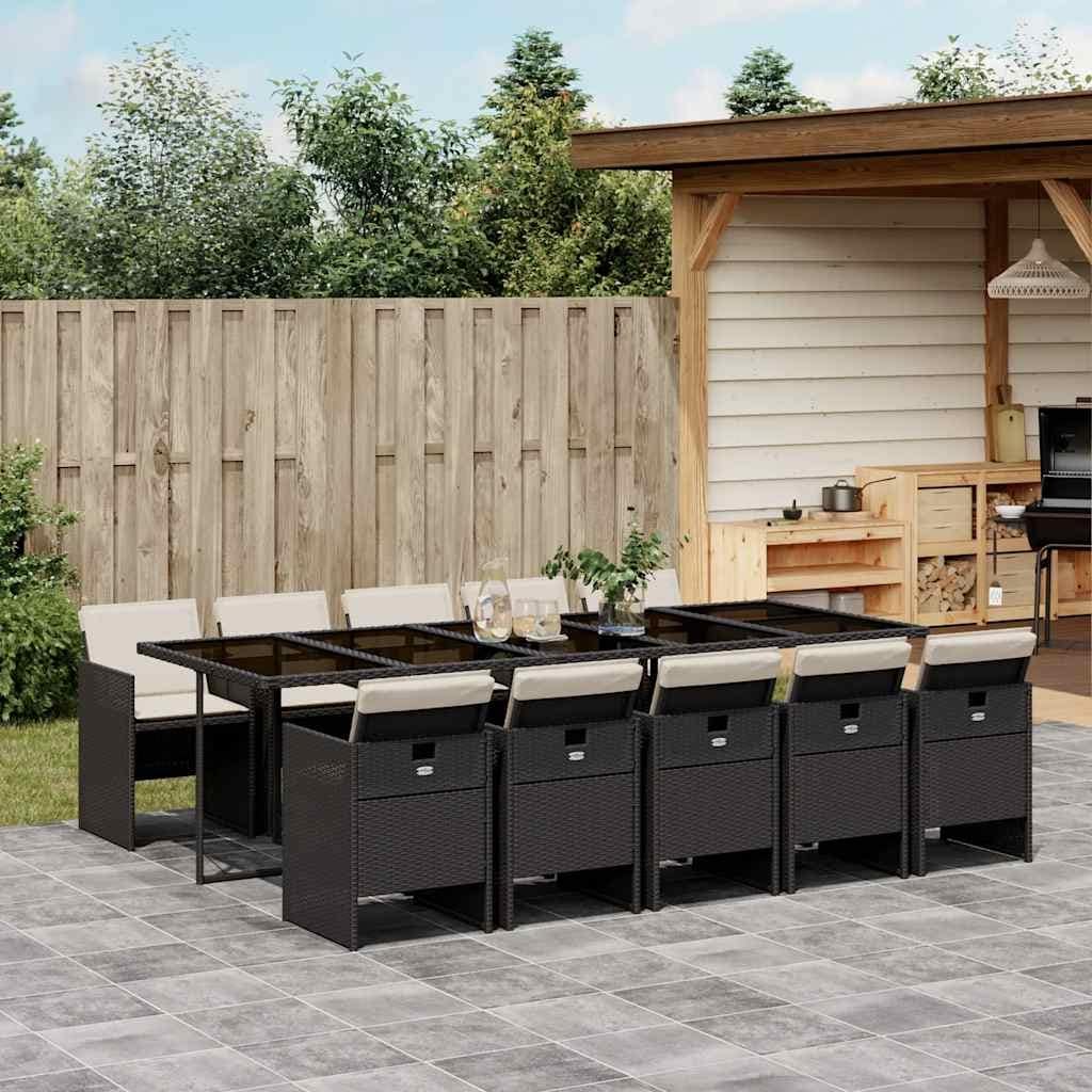 Vidaxl Garden Dining Set Black Pe Rattan 10 Seater Adjustable Armrests 41.7 X 108.3 X 28.7 In
