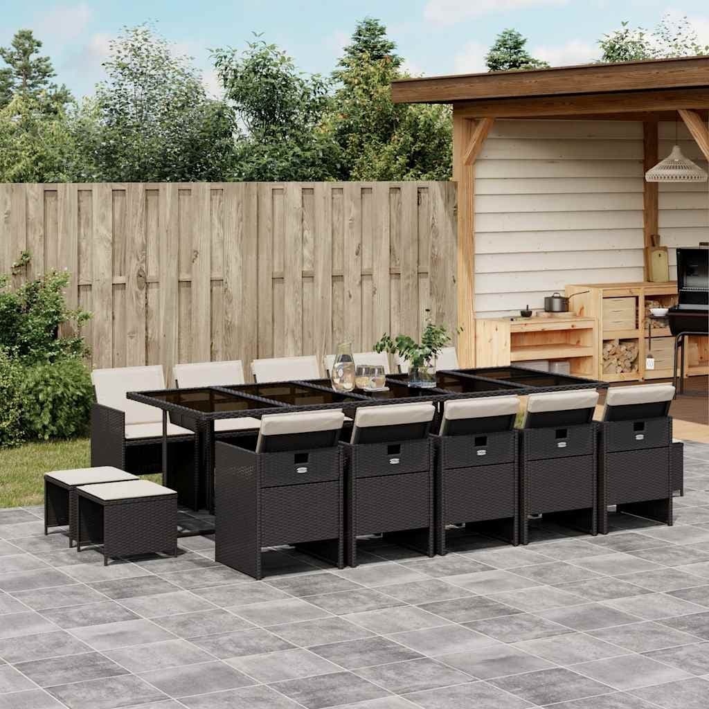 Vidaxl Garden Dining Set Black Pe Rattan 15 Pieces Collapsible 41.7 X 108.3 X 28.7 In