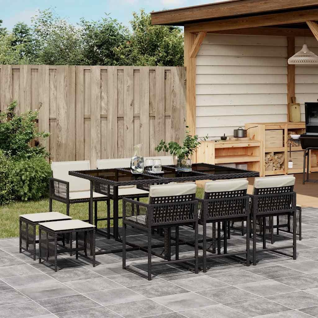 Vidaxl Garden Dining Set Black Pe Rattan Large Foldable 41.7 X 65.0 X 28.7 In.