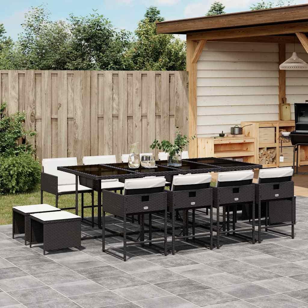 Vidaxl Garden Dining Set Black Pe Rattan Large Foldable 41.7 X 86.6 X 28.7 In