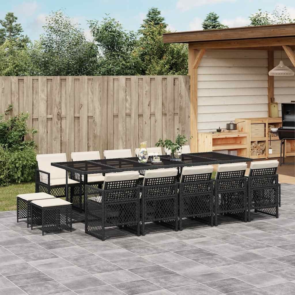 Vidaxl Garden Dining Set Black Pe Rattan Large Foldable 41.7 X 108.3 X 28.7 In