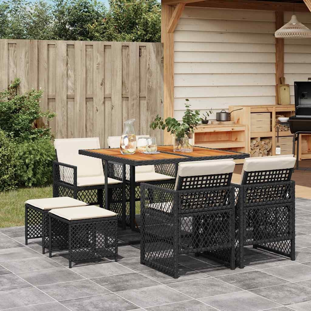 Vidaxl Garden Dining Set Black Pe Rattan Standard Collapsible 41.7 X 43.3 X 28.7 In