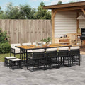 Vidaxl Garden Dining Set Black Pe Rattan 12 Seater Foldable 41.7 X 86.6 X 28.7 In