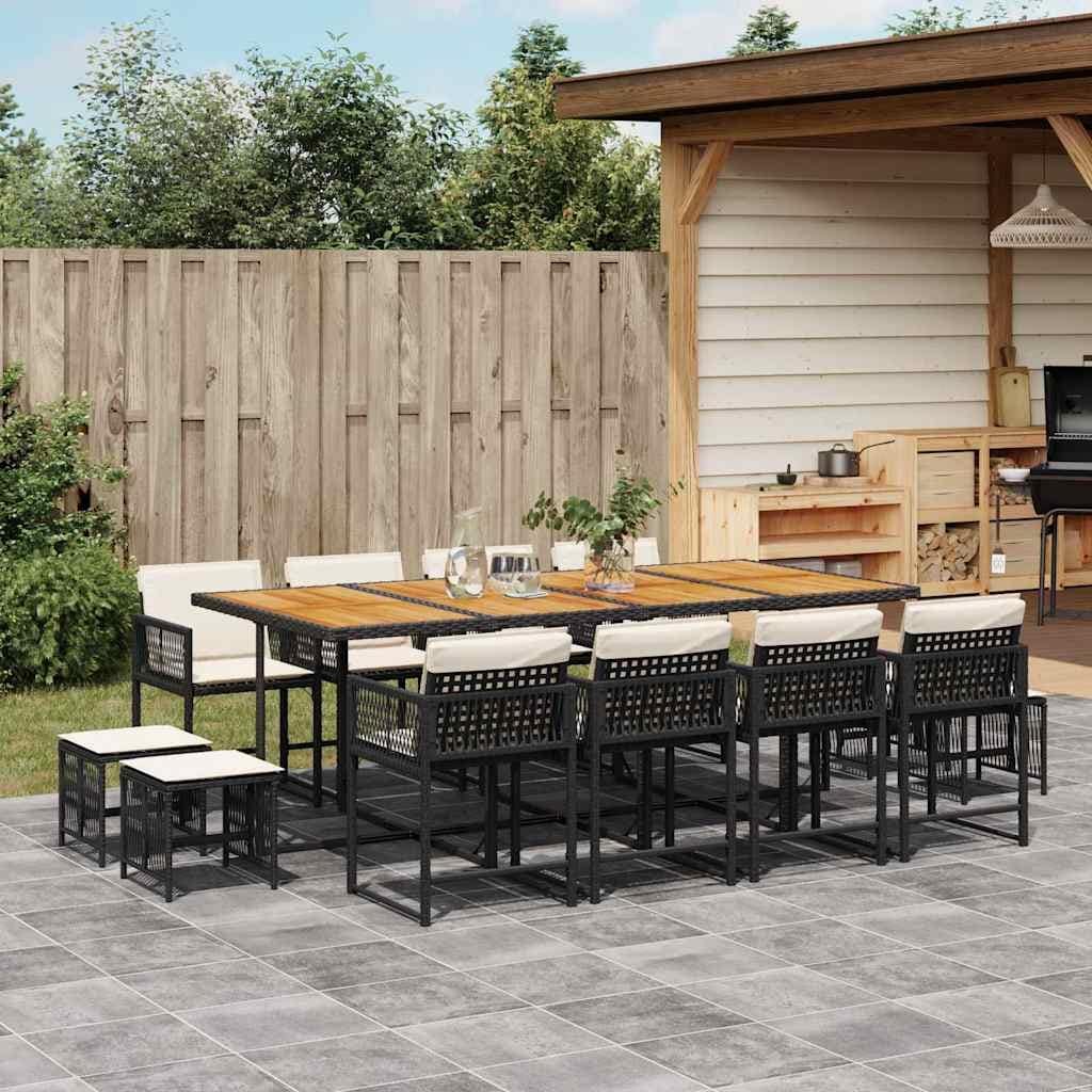 Vidaxl Garden Dining Set Black Pe Rattan 12 Seater Foldable 41.7 X 86.6 X 28.7 In