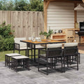 Vidaxl Garden Dining Set Black Pe Rattan 9 Piece Collapsible 41.7 X 43.3 X 28.7 In
