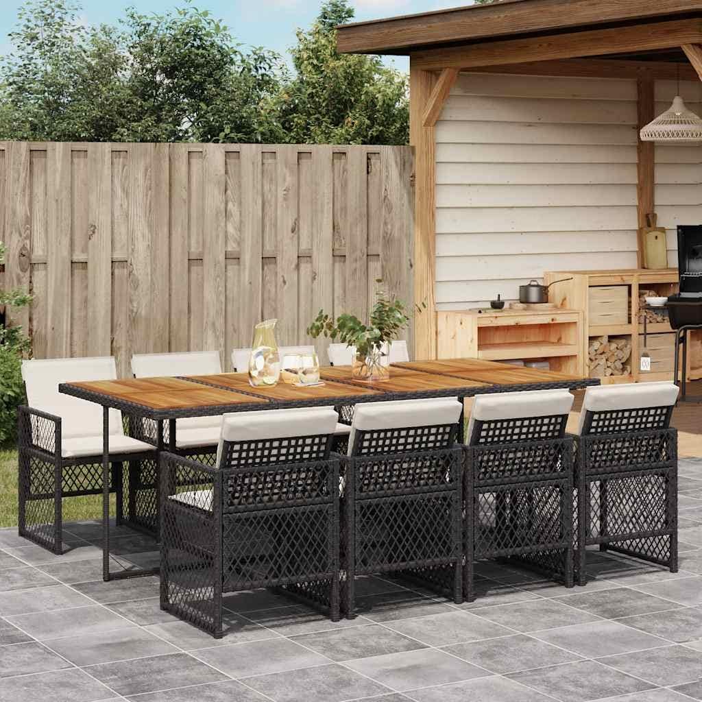 Vidaxl Garden Dining Set Black Pe Rattan Large Foldable 41.7 X 86.6 X 28.7 In