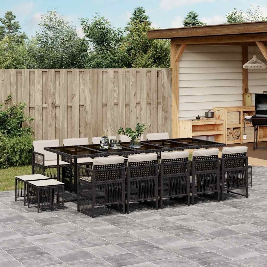 Vidaxl Garden Dining Set Black Pe Rattan Large Foldable 108.3 X 41.7 X 28.7 In