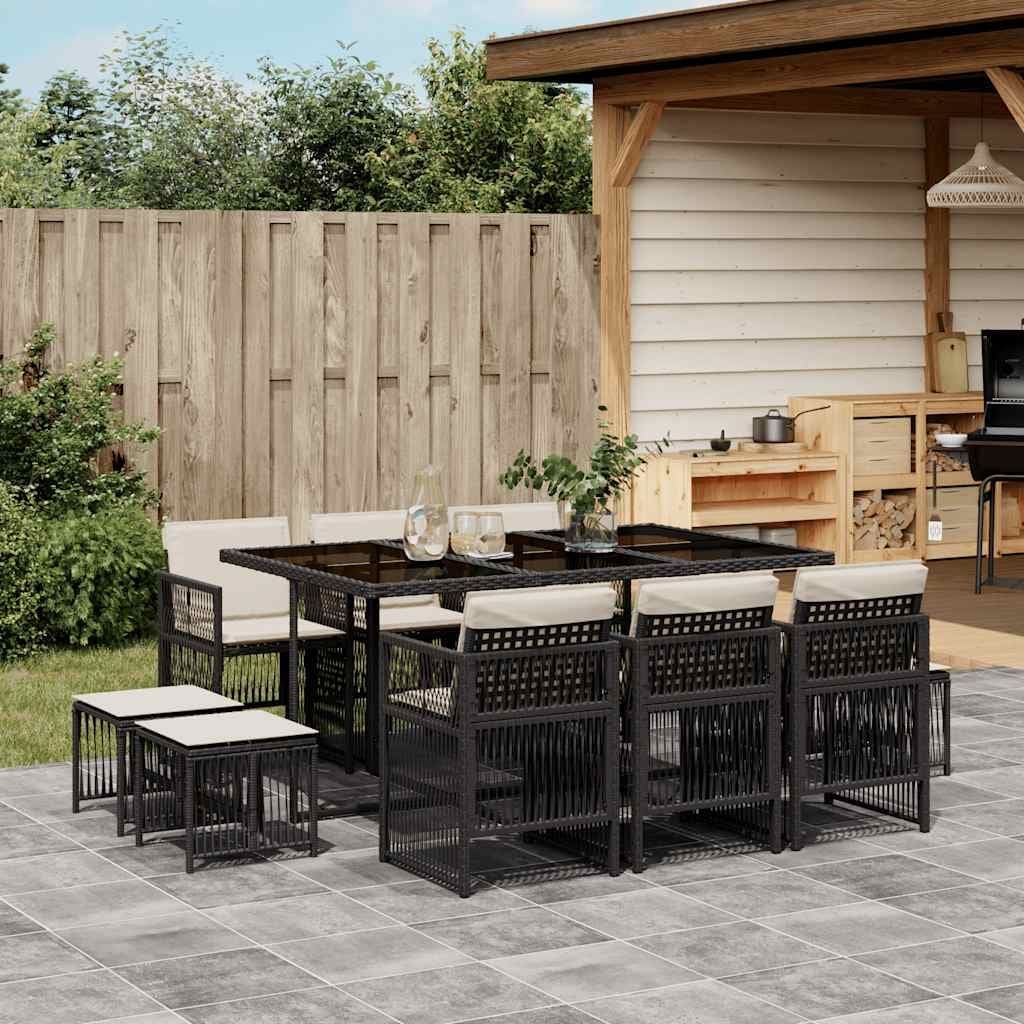 Vidaxl Garden Dining Set Black Poly Rattan 10 Seater Foldable 65.0 X 41.7 X 28.7 In.