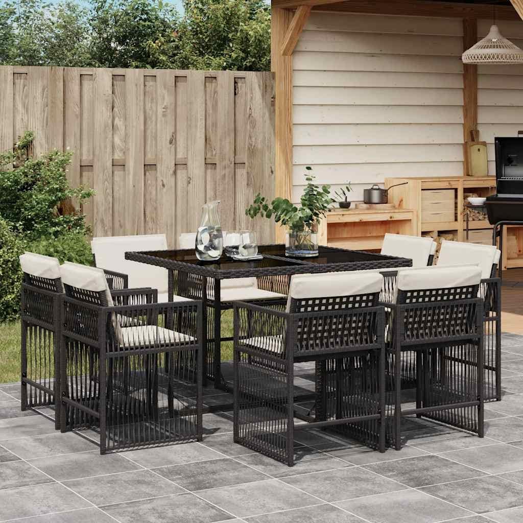 Vidaxl Garden Dining Set Black And Cream White Pe Rattan Large Foldable 41.7 X 43.3 X 28.7 In